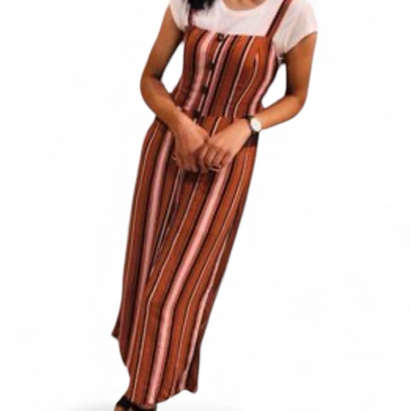 American Eagle Jumpsuit Open Tie Back Flared Romper Striped Pocket Large Viscose - Picture 2 of 16